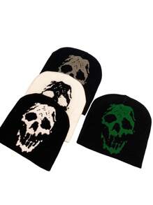 1 Peça Gorro de Malha com Caveira Masculino, Estilo de Rua Esqueleto Outfit de Outono