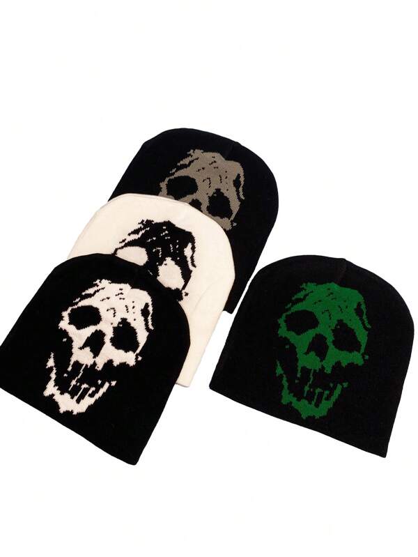 1 peça Gorro de Malha com Crânio Masculino, Estilo de Rua com Esqueleto