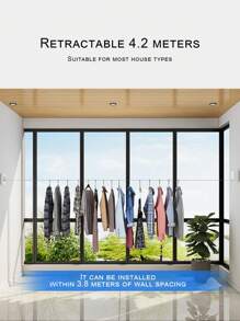 1 Stück dehnbarer 4,2m unsichtbarer Wäscheleine, Wäschetrockengerät für den Innenbereich in Bad oder Balkon, ohne Bohren, Stahlseilfach, Feder, minimalistisch, Sommershirts