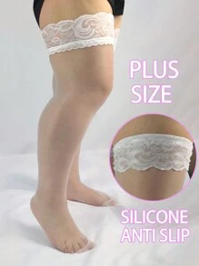 1 paire Bas hauts sexy avec haut en dentelle siliconée pour femmes, collants en nylon pour dames, bas et chaussettes pour femmes