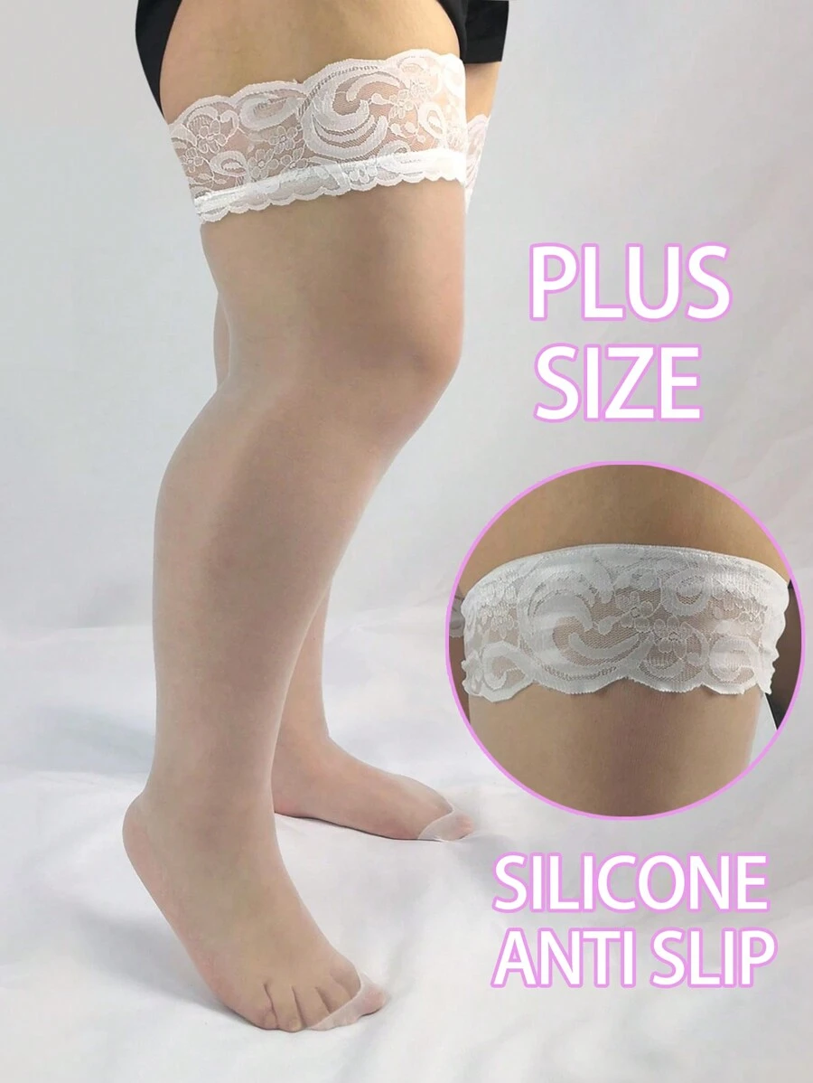 1 paire Bas hauts sexy avec haut en dentelle siliconée pour femmes, collants en nylon pour dames, bas et chaussettes pour femmes