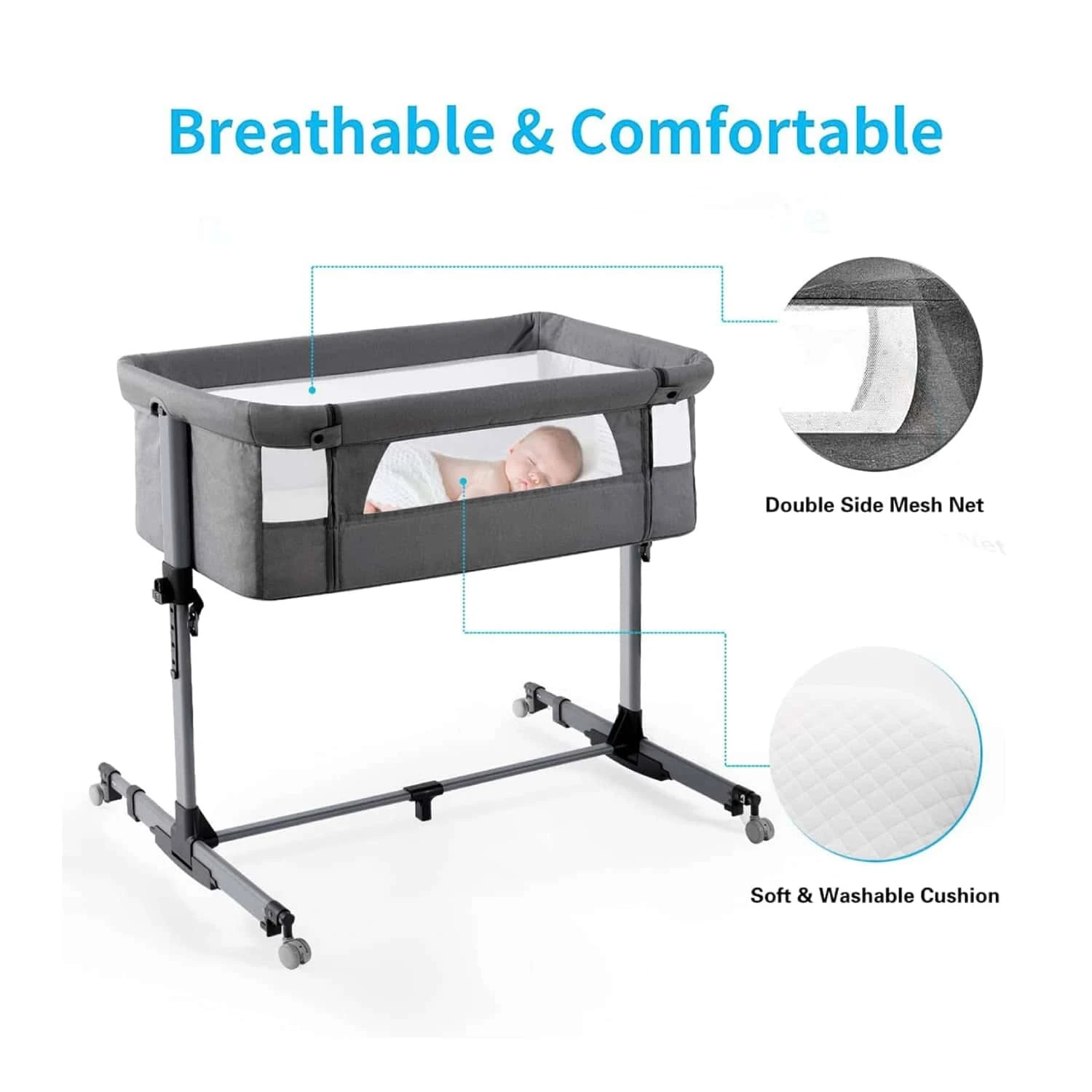 Portable Baby Baby Crib Bedside Sleeper, 3 In 1 Convertible
