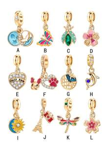 1pc Fashionable & Romantic Mermaid Tail, Butterfly, Flower, Puppy Paw, Dolphin, Sun, Eiffel Tower, Camera, Dragonfly Pendant Minimalist DIY Bracelet/Necklace/Jewelry Making Accessory Valentines