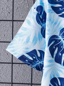 Tween Boy Summer Coconut Tree Beach Printed Casual Outfit With Hat, 3pcs/Set