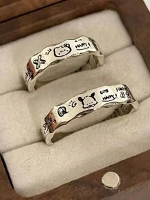 2Pcs/Set Couple Ring Cute Kitten Open Adjustable Ring Sweet Decoration Teen Couple Cute Jewelry