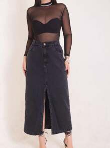Women Denim Skirts - Dark Grey - View 1
