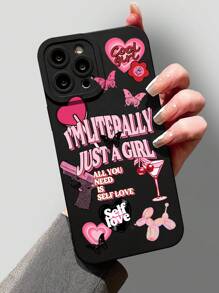 卡通绘画图案直边黑色防摔手机壳 适用于 14 和三星 Galaxy