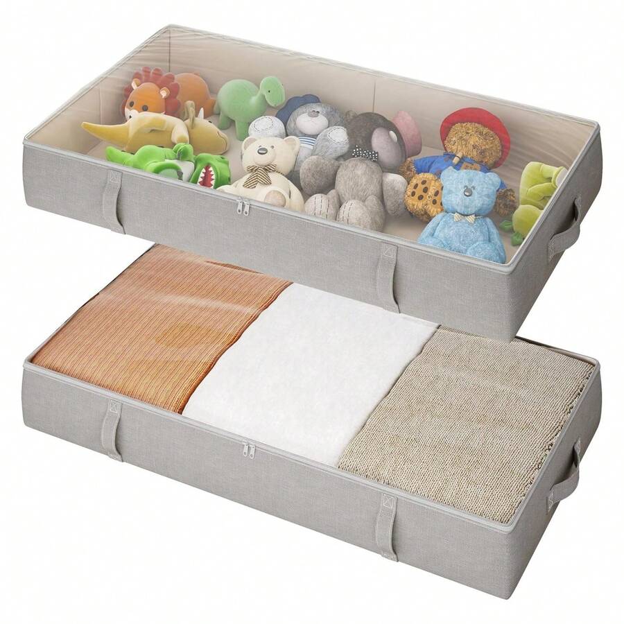 Contenedores de almacenamiento debajo de la cama, cajas de almacenamiento debajo de la cama, caja de almacenamiento de ropa de 6 pulgadas de altura con asas y paredes laterales resistentes, plegable, gris, Paquete de 2 pantalones cortos y jeans de vestir - Multicolor - Ver 1