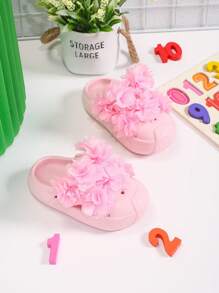 New Style Girls' Hollow-Out Flat Slip-Resistant Dual-Purpose Sandals, Summer Cute Floral Beach Slippers For Kids & Teenagers On Vacation - Baby Pink - View 4