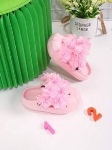 New Style Girls' Hollow-Out Flat Slip-Resistant Dual-Purpose Sandals, Summer Cute Floral Beach Slippers For Kids & Teenagers On Vacation - Baby Pink - View 3