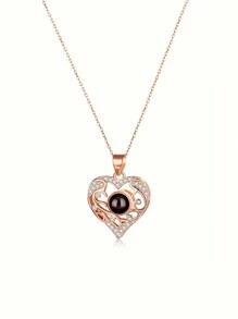 可定制图片投影项链，女士迷人个性化波西米亚心形投影项链，用 100 种语言说“我爱你”，配有不锈钢锁骨吊坠项链，是送给妻子或情侣的夏季海滩珠宝的理想周年纪念礼物 - 金色 - 查看 8