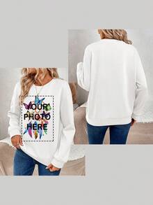 Personalized Gift, Custom Women Crew Neck Sweatshirt. Add Family & Selfie Photos For Custom Prints. Casual Black Winter Wear For Carnivals. White Fall - White - View 3