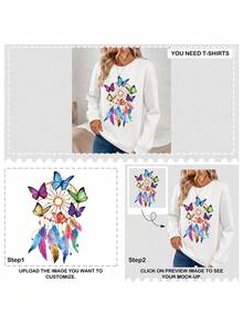 Personalized Gift, Custom Women Crew Neck Sweatshirt. Add Family & Selfie Photos For Custom Prints. Casual Black Winter Wear For Carnivals. White Fall - White - View 4
