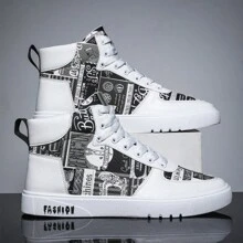 Men's High Graffiti Light Fashion Casual Joker Men's Shoes Skateboard Shoes - 黑色 - 查看 1