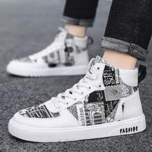 Men's High Graffiti Light Fashion Casual Joker Men's Shoes Skateboard Shoes - 黑色 - 查看 6