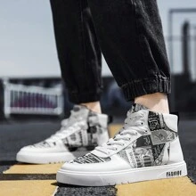 Men's High Graffiti Light Fashion Casual Joker Men's Shoes Skateboard Shoes - 黑色 - 查看 2