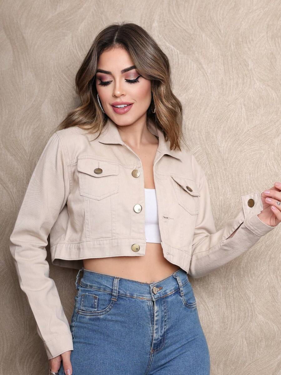 Women Denim Jackets & Coats - 米色 - 查看 1