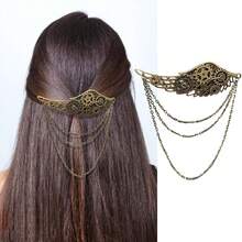 Kẹp tóc tua rua hình cánh kiểu Gothic, ghim cài áo hình bánh răng, phụ kiện phong cách Punk 2 trong 1. - A - Xem 3