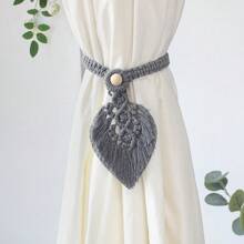 2 pezzi Cinghie per tende stile boho con nappine, senza fibbia, forma a foglia con decorazioni in legno e corda, decorazione tende, ottimi regali