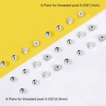 6對不鏽鋼耳扣金平面耳背針可替換耳針扣平面花絮耳針 - 鋼色 - 查看 3