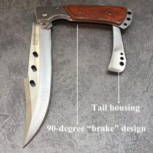 折疊刀大號10.8英寸，男士口袋刀，野營，釣魚，徒步旅行，自衛，木柄（附尼龍套）口袋刀