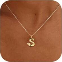 One Piece Bubble Letter Necklace Gold Plated Necklace Initial Necklaces For Women Girls Dainty Bubble Alphabet Pendant Personalized Jewelry Gift - Gold - View 1
