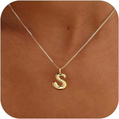 Ett stycke Bubble Letter Halsband Guldpläterat Halsband Initial Halsband För Kvinnor Flickor Snyggt Bubble Alphabet Pendant Personlig Smycken Present