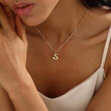 One Piece Bubble Letter Necklace Gold Plated Necklace Initial Necklaces For Women Girls Dainty Bubble Alphabet Pendant Personalized Jewelry Gift - Gold - View 3