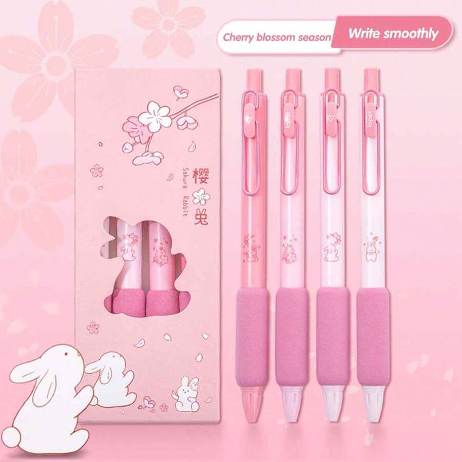 4 cái/hộp Hoa anh đào Mùa Giới hạn Hoa anh đào Thỏ Đen Mực gel bút - Hồng - Xem 1
