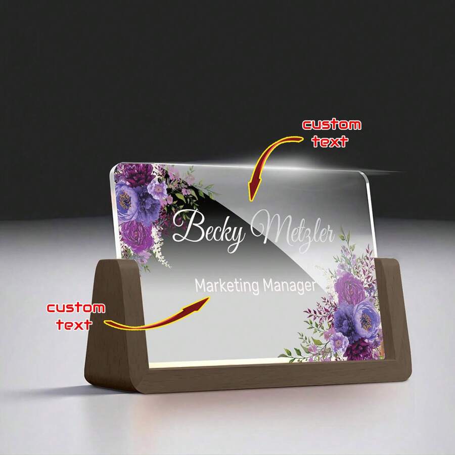 1 件办公桌铭牌个性化 - 优雅的办公桌定制铭牌 - 独特设计亚克力办公桌铭牌，带胡桃木/山毛榉木底座，是送给女士办公桌的理想礼物，多功能、装饰性、可重复使用，精致、时尚、可爱、高品质、色彩鲜艳、现代定制、个性化、独特的理想礼物 - Style-G - 查看 1