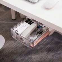 1pc Under-Table Drawer For Office Stationery And Misc. Storage, Dormitory Desk Hidden Storage Box, Desktop Organizer, Kitchen/Bathroom Study Room Storage - White - View 4