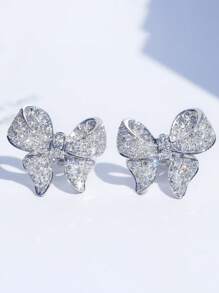 2 chiếc hoa tai đính nơ sang trọng dành cho nữ, hoa tai mạ bạc Zirconia, quà tặng tiệc sinh nhật, tốt nghiệp, trang sức cưới cho vợ bạn gái, ngày lễ tình nhân, ngày lễ tình nhân - vàng trắng 1104 - Xem 9