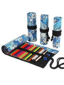 1支/2支装素描铅笔套装，彩色大容量收纳铅笔盒，带橡皮擦，多功能多款式化妆刷笔收纳笔袋，带系带大容量收纳袋，适用于办公旅行，返校季，铅笔袋，书包，文具 - 黑色 - 查看 30