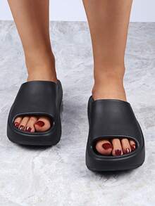 女士厚底EVA雲拖鞋，防滑，舒適家居拖鞋，夏季新品，可外穿 - 黑色 - 查看 2