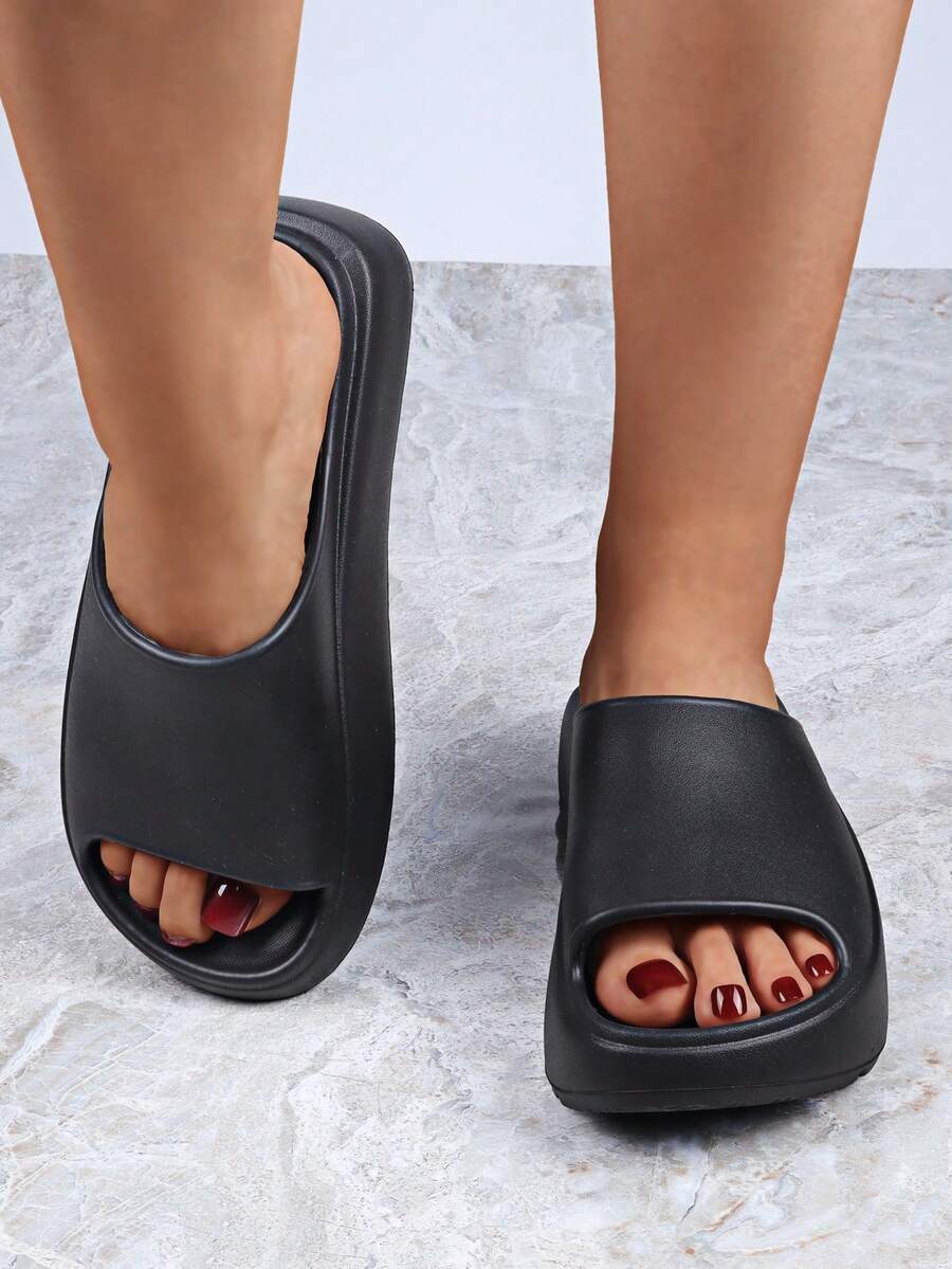 女士厚底EVA雲拖鞋，防滑，舒適家居拖鞋，夏季新品，可外穿 - 黑色 - 查看 1