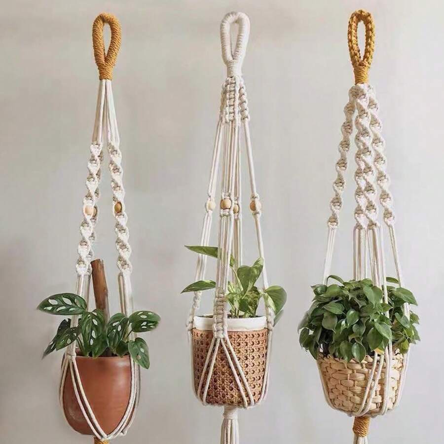 Giỏ treo cây cảnh phong cách Bohemian, dây thừng đan thủ công dùng để đựng cây xanh trong nhà, lưới trang trí treo cây cảnh. - Như thể hiện trong hình ảnh - Xem 1