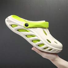 男士时尚户外超大码木屐休闲拖鞋耐磨防滑两用凉鞋，适合室内外活动，夏季新品上市 - 白綠 - 查看 3