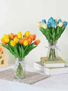 10入組高品質鬱金香人造花束 - 觸感柔軟，持久耐用，非常適合婚禮和訂婚裝飾 - 家居、酒店、派對、活動和聖誕裝飾的理想選擇 - 彩色 - 查看 2