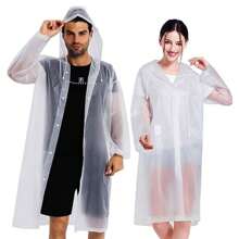 1pc Lightweight Reusable EVA Rain Ponchos For Adults, Rain Jackets Raincoats For Men Women - Black - View 1