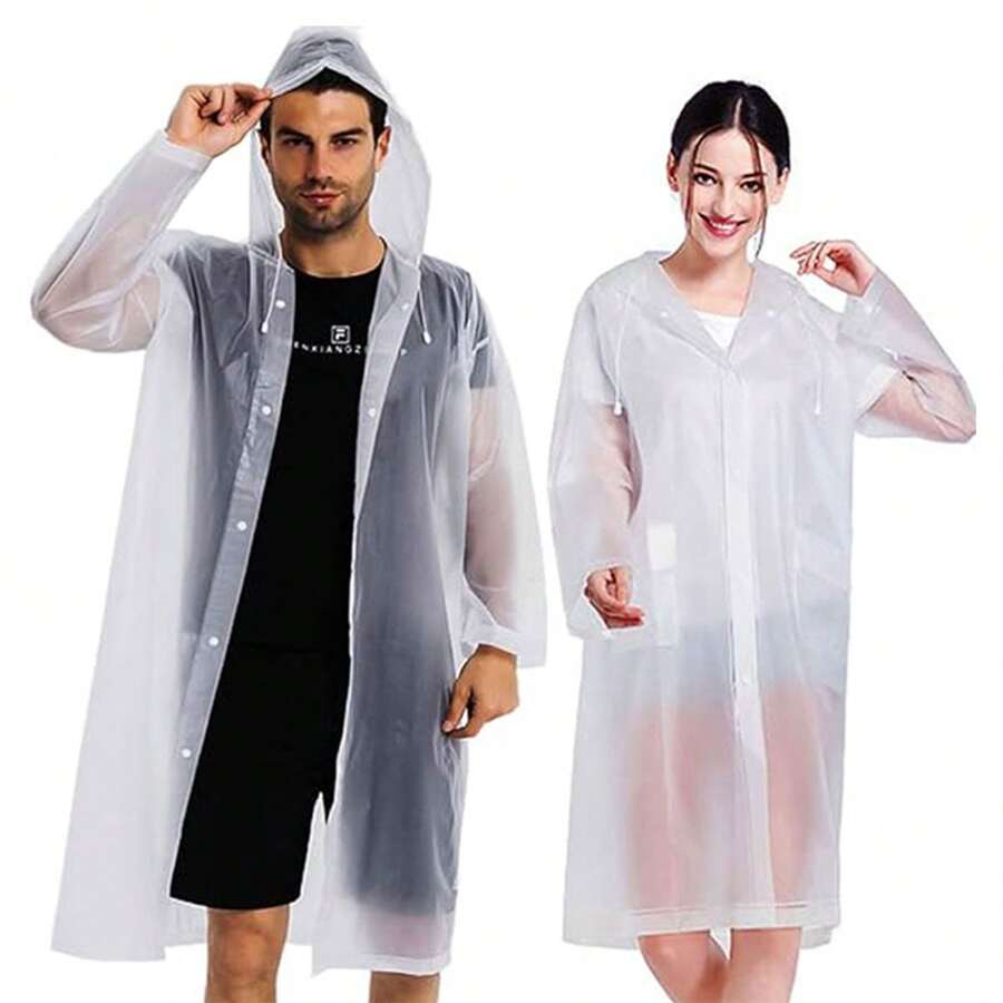 1pc Lightweight Reusable EVA Rain Ponchos For Adults, Rain Jackets Raincoats For Men Women - Black - View 1