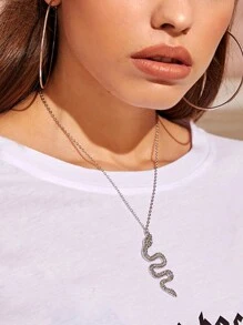 NAIZHU 1pc Fashionable Women's Serpentine Dance Shaped Alloy Pendant Necklace With Rhinestones, Perfect Gift For Couples - Silver - View 1