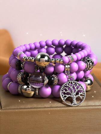 4pcs Fashionable Bohemian Multi-Layer Beaded Bracelet Set For Various Occasions