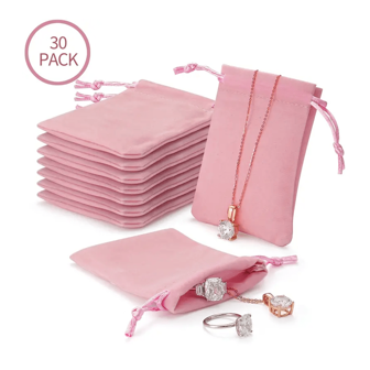 30 件天鹅绒珠宝袋，带抽绳的珠宝袋 - 柔软抽绳礼品袋，适合婚礼、派对、情人节和周年纪念日返校
