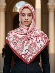 1入女士印花大氣泡雪紡圍巾，輕盈透氣，適合全年使用，適用於海灘度假防曬、沙漠防風塵、日常服裝搭配