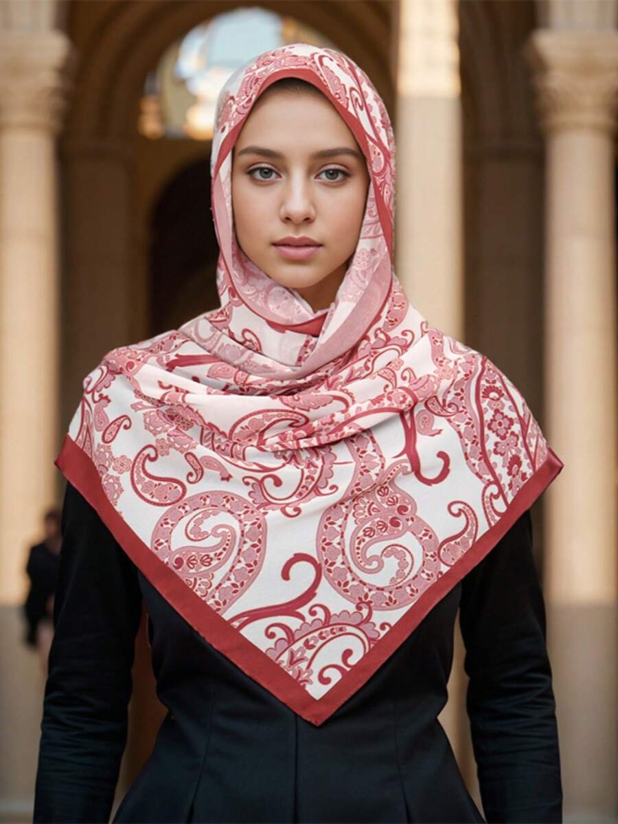 1入女士印花大氣泡雪紡圍巾，輕盈透氣，適合全年使用，適用於海灘度假防曬、沙漠防風塵、日常服裝搭配