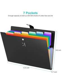 Free Shipping Expandable A4 File Folder With 7 Compartments For Storing Student Documents, Sorting On The Desk - Black - View 5