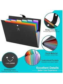 Free Shipping Expandable A4 File Folder With 7 Compartments For Storing Student Documents, Sorting On The Desk - Black - View 2