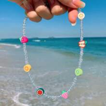 1 Stück transparente Perlenkette zufällige Frucht Chokerkette für Frauen, einfache Acrylperlen süßer Sommer Strand Schmuck - Verschiedenfarbig - Übersicht 1