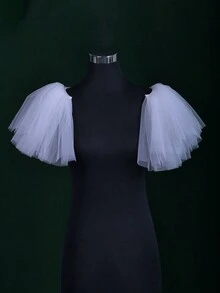 1 par de chalinas de boda cortas y esponjosas para novias, perfectas para fiestas, bodas, banquetes, y vestirse elegante - Beis - Ver 4