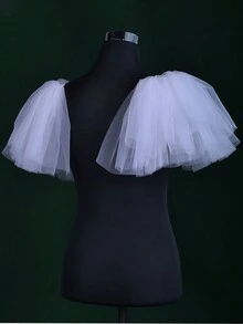 1 par de chalinas de boda cortas y esponjosas para novias, perfectas para fiestas, bodas, banquetes, y vestirse elegante - Beis - Ver 6